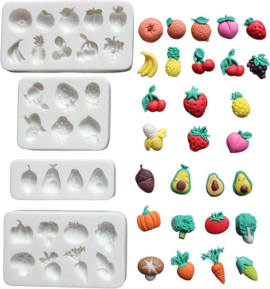Lovely Small Items Silicone Fondant Molds Set For Cake Topper, Gumpaste, Candy & Chocolate, Polymer Clay and More (Vegetables & Fruits)