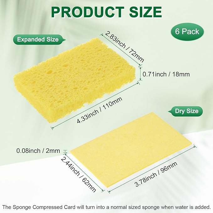 M METERXITY 6-Pack Kitchen Sponges, Condense Eco Cellulose Non-Scratch Scrub Heavy Sponge for Kitchen/Household/Bathroom, Clean Tough Messes Dish Scrubber [Yellow]