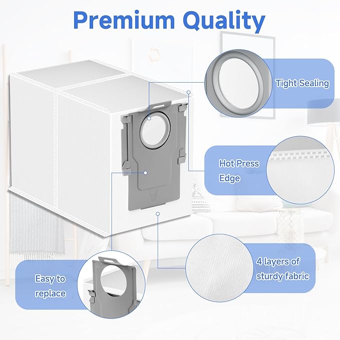 Sinnya 20 Packs Q Revo Dust Bags for Roborock QV 35A/Qrevo S5V/Saros 10/10R/Qrevo/Q RevoS/Qrevo Pro/Plus/MaxV/Master/Curv S5X/Edge S5A/S8 MaxV/S8 Max Ultra Robot Vacuum Cleaner, 3.5L Large Capacity