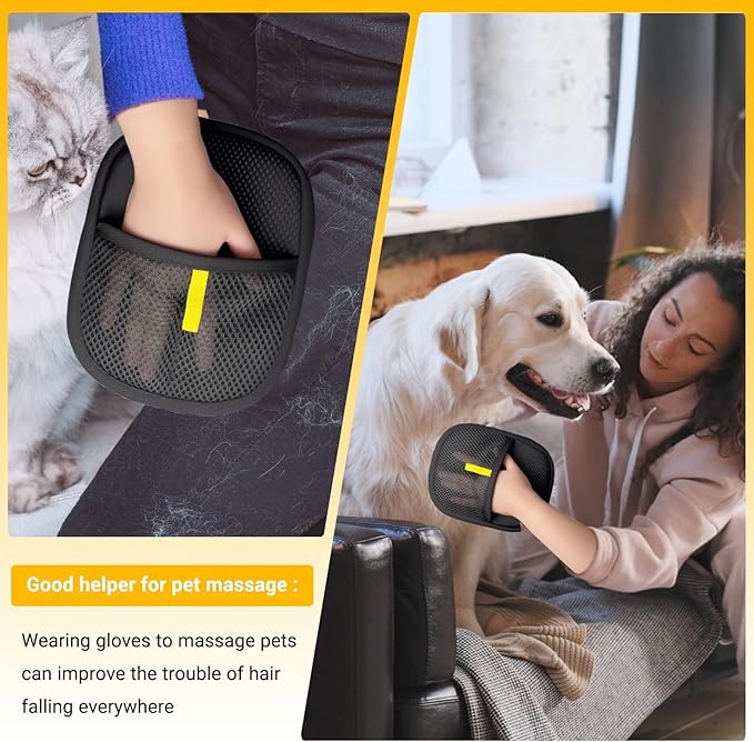3Pack Upgraded Pet Hair Removal Glove for Dogs & Cats, Reusable Electrostatic Pet Hair Remover Glove for Couch, Furniture, Carpet & Car Seat, Best Grooming Gloves for Pets Hair Removal & Massage