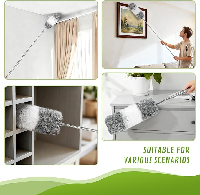 MimAuto Professional 14-in-1 Cleaning System with 100-inch Pole, 4 Duster Heads, Flat & Cobweb Tools for Ceiling to Floor