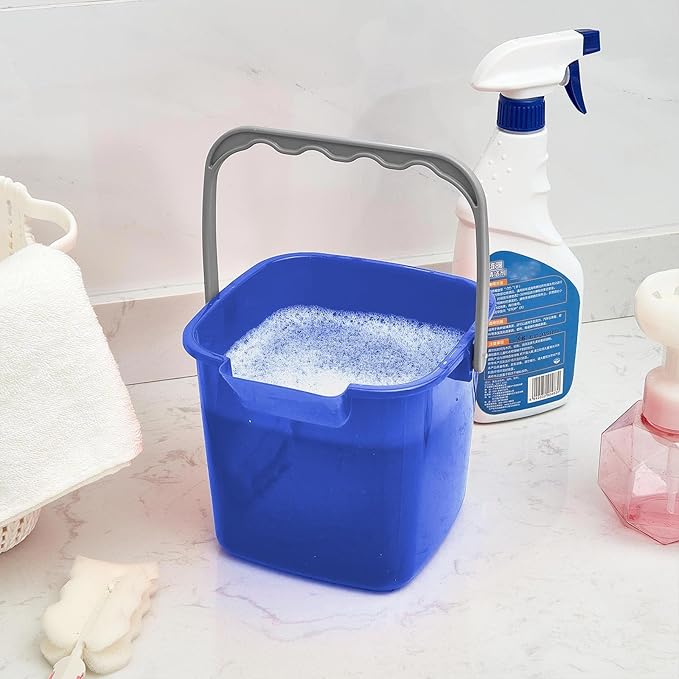 Irenare 8 Pcs Sanitizing Bucket 3 Quart Cleaning Pail Small Detergent Square, Spout and Handle Plastic Utility Sanitizer Buckets for Restaurant Kitchen Home Offices (Blue)