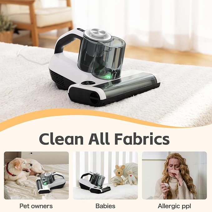 Dibea Handheld Mattress Vacuum, Upholstery Bed Vacuum Cleaner Machine, 18KPa Suction, 140℉ Heating, Smart Dust Sensor, Washable HEPA Filter, Deep Clean Dust, Debris on Couch, Fabric, Furniture