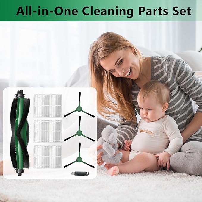 Replacement Parts for iRobot Roomba 104, 105 Vac/Combo, Y0140, Q0120, Y0110, Q011, Q0520 Robot Vacuum, Accessory Replenishment Kit with 1 Roller Brush, 3 HEPA Filters, 3 Side Brushes, 1 Cleaning Tool