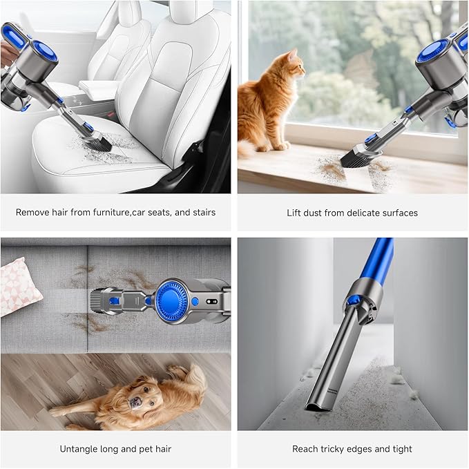 Honki Cordless Vacuum Cleaner for Home, Powerful Stick Vacuum with Rechargeable Battery, Green Light Anti-Tangle Brush, 6-in-1 Lightweight Handheld Vacuum for Pet Hair, Hard Floor, Carpet