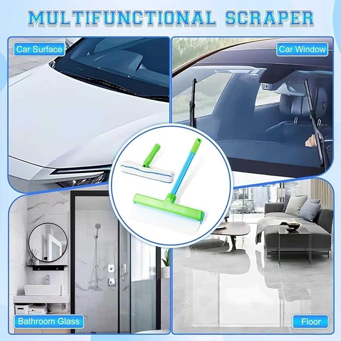 Window Cleaning Kit, Window Squeegee Cleaner Kit, 3 in 1 Glass Cleaning Tool with Rotatable Silicone Microfiber Scrubber