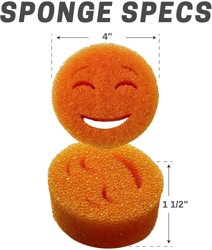 The Original Smiling Handle for Scrub Daddy (Reg. TM) Sponge and Scrub Moji Sponge - (Yellow Handle) & 3 Orange Scrub Moji's