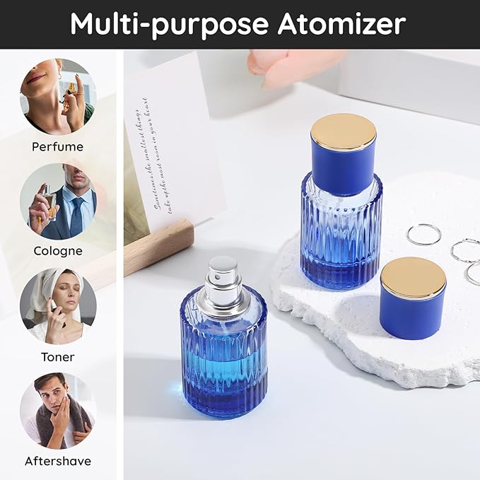 Segbeauty 1oz Glass Travel Cologne Sprayer, Blue Perfume Spray Bottles Refillable, 4pcs 30ml Empty Perfume Bottle for Women, Large Cosmetic Cologne Atomizer Spray Bottle Atomizer Sprayer for Men