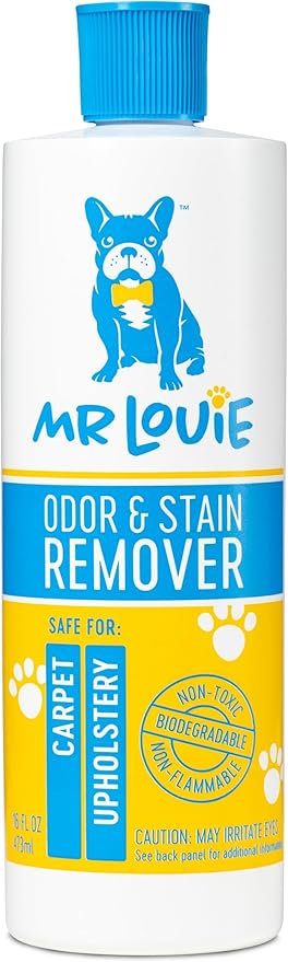 MR LOUIE ODOR & STAIN REMOVER - Safe For Use Around Kids and Pets. Incredibly tough on odors and stains from Blood, to Cat/Dog Urine, Feces, Vomit, to Food Stains like Ketchup, Red Wine, and Coffee.