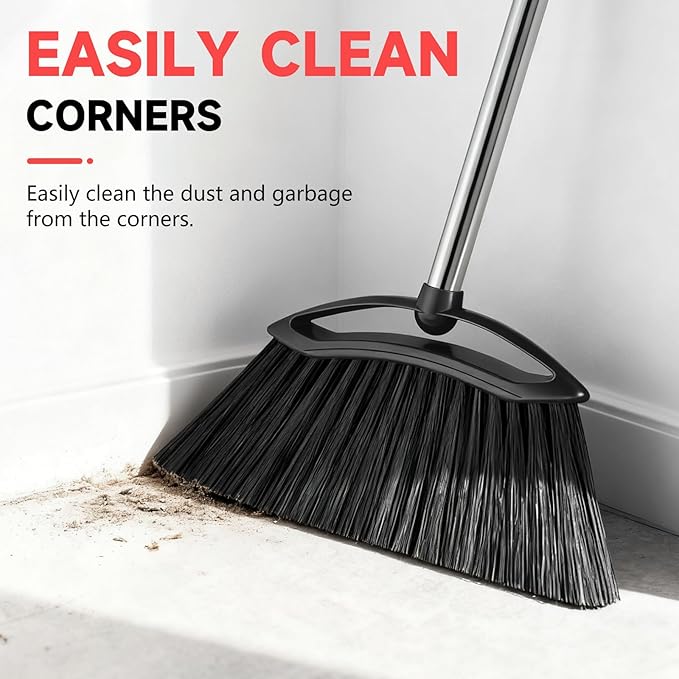 EZKEY Heavy Duty Broom, 54-inch Adjustable Long Handle Angle Brooms Large Brooms for Sweeping Indoor and Outdoor Commercial Broom for Home Kitchen Patio Garage Porch Courtyard Classroom, Black