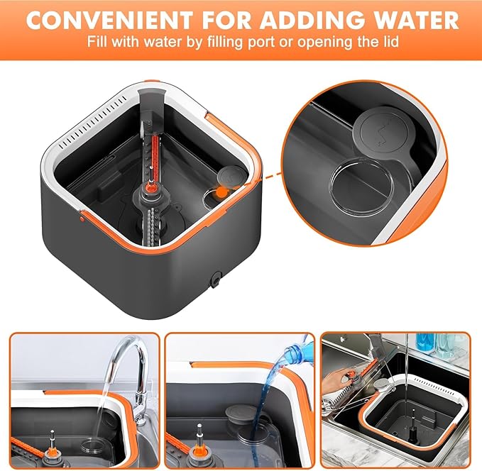 Upgraded Spin Mop and Bucket System Set, Self Separate Clean and Dirty Water, Foldable Square Standing Mop Head with Microfiber Mop Pads, Detachable Bucket (Grey+Orange, Mop Set with 2PC Pads)