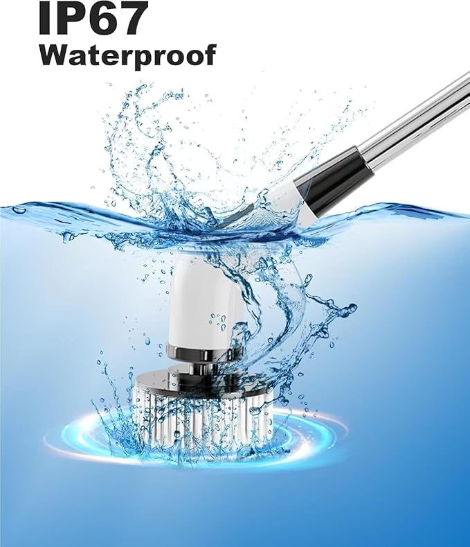 Electric Spin Scrubber, IP67 Waterproof Cordless Power Scrubber with Power LCD Display, 7 Replaceable Cleaning Brush Heads Dual Speed, Adjustable & Detachable Long Handle, Bathroom, Shower, Tub
