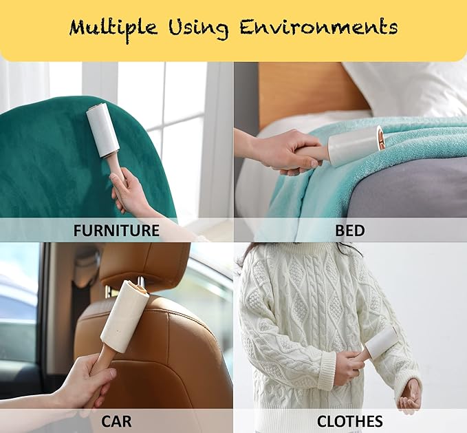 HapChron Lint Rollers Extra Sticky for Pet Hair [800 Sheets/4 Handles], Lint Remover Go Beyond Animal Fur, Dust and Other Dirt, Dog & Cat Hair Remover Rollers for Clothes, Furniture, Carpet, Car