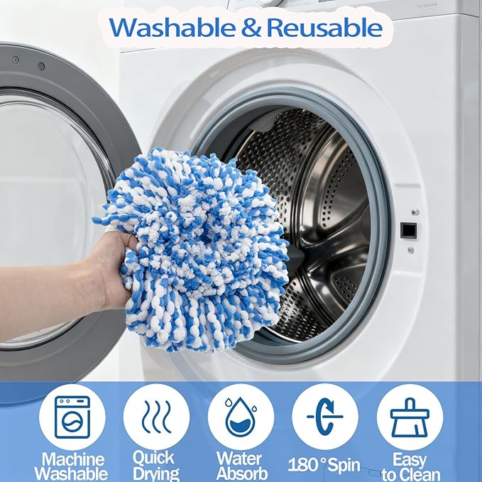 7-Pack Mop Replace Heads Compatible for O Ceda, Spin Mop Refill Head Replacement for RinseClean 2-Tank System - Fluffy Microfiber, Machine Washable and Easy to Replace