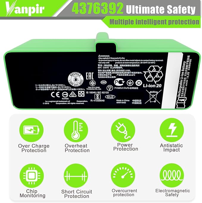 3300mAh Upgrade Replacement Battery for iRobot Roomba 500 600 700 800 900 Series 4376392 battery Compatible with Roomba 960 981 970 965 801 805 850 860 890 891 895 695 690 685 680 670 665 652 1800LI