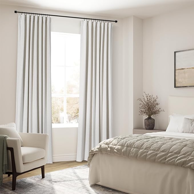 100% Blackout Linen Curtains 90 inch Length 2 Panels for Living Room Loop Pocket Pinch Pleated Black Out Drapes Cream Colored Heat Reducing Total Blackout Window Curtains for Bedroom 90 inches Long