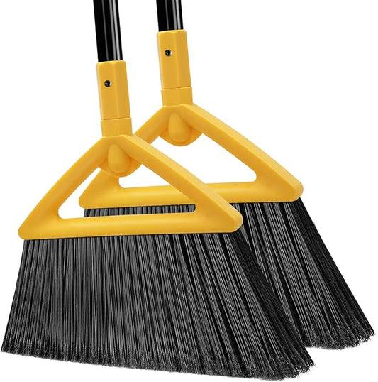PUTNATRUE Heavy Duty Broom Outdoor and Indoor, 2 Pack Upgraded Commercial Angle Brooms, Perfect Yellow Broom of House, Kitchen, Garage, Courtyard