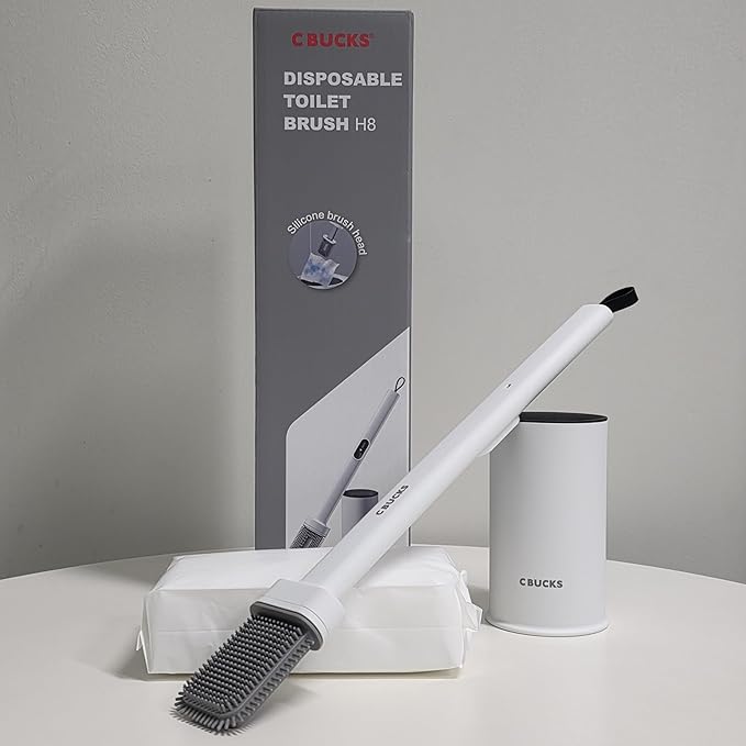 CBUCKS Disposable Toilet Brush – Silicone Head, Hands-Free Wet Wipe Attachment, Easy & Mess-Free Cleaning