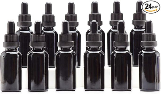 YIZHAO Black Glass Dropper Bottle 1oz, Tincture Bottles with Glass Dropper, for Essential Oils, Aromatherapy, Cosmetic, Laboratory, Pharmacy, Liquids, Travel –24 Pcs