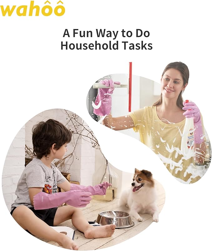 wahoo 3 Pairs Skin-Friendly Cleaning Gloves, Reusable Dishwashing Gloves with Flocked Cotton Liner, Dishwashing, Kitchen,Mauve Mist, Large