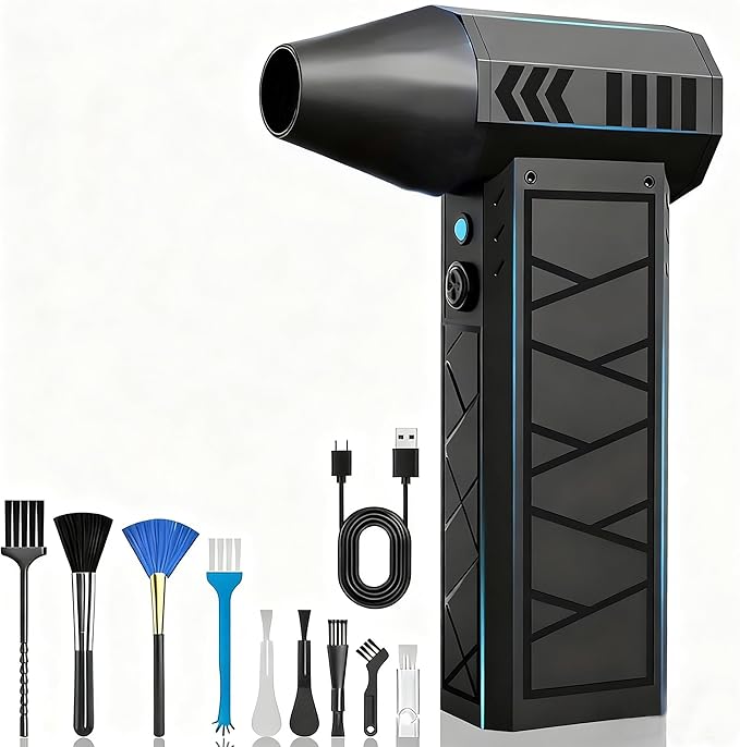 Compressed Air Duster-130000RPM Powerful Electric Air Duster with LED Light, 4 Gear Adjustable-Durable Blower -Rechargeable Cordless Duster for PC, Keyboard, Car, Outdoor, Home and Leaves Clearing