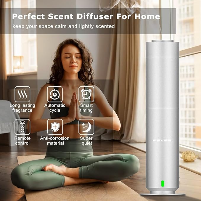 Scent Air Machine for Home-Hotel Diffuser for House-Waterless Essential Oil Diffuser-Studio Cold Air Scent Diffuser-Large Room-App Remote Control Aromatherapy Diffuser for Home,Office & Hotel- Silver