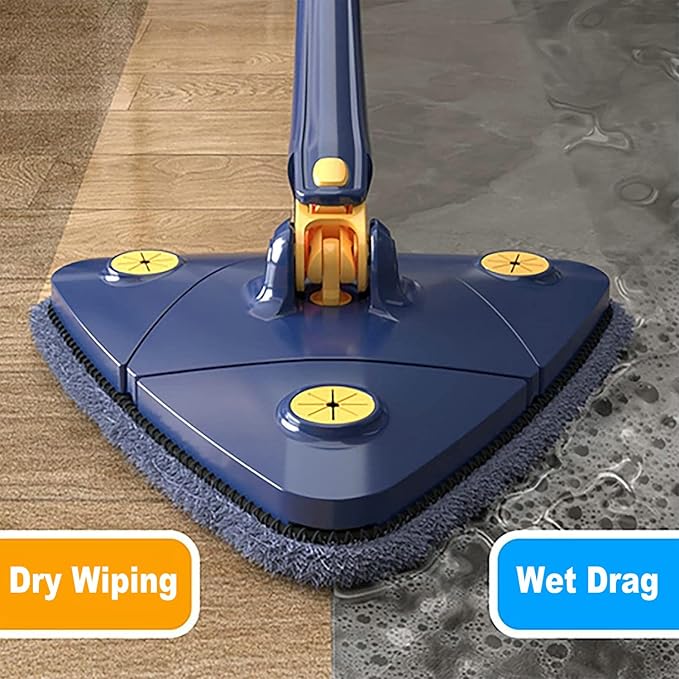 360° Rotatable Adjustable Cleaning Mop Extendable Triangle Mop with Long Handle Hand Twist Quick Dry Multifunctional Microfiber Wet and Dry Clean Floor Wall with 3 Replacement Pads