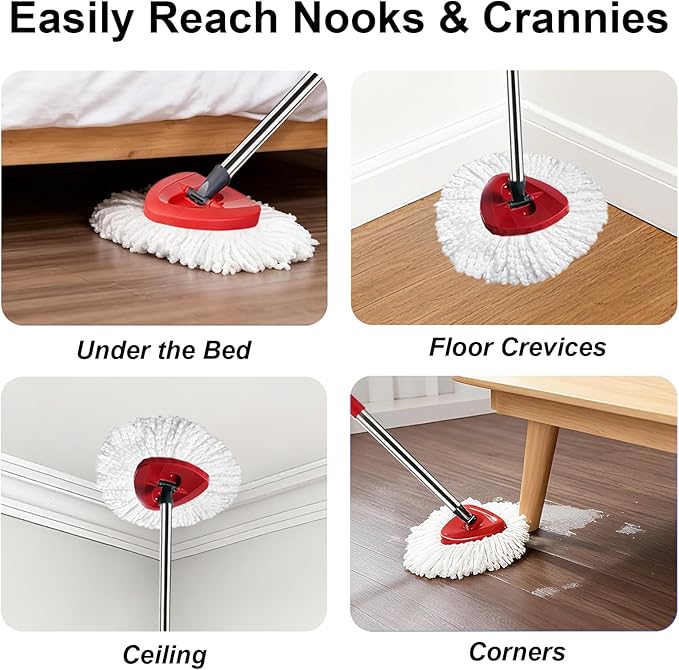 Mop Head Replacements Compatible with O-Cedar EasyWring 1-Tank System, 6 Durable Microfiber Replacement Mop Heads and 1 Triangular Base for Hardwood, Tile & Laminate Floors, Washable & Reusable