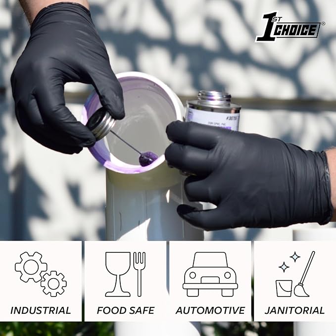1st Choice Black Nitrile Gloves Disposable Latex-Free 5 Mil Textured for Cooking, Cleaning, Food Prep, Medium 2 Boxes of 100