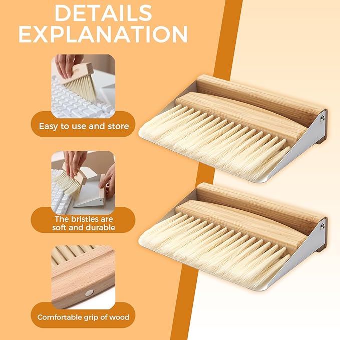 1 Set of mini Desktop Cleaning Broom and Dustpan Set, high-end Iron Sheet, Oak Wood, Sword Hemp Portable Desktop Cleaning Products, Suitable for Home Offices