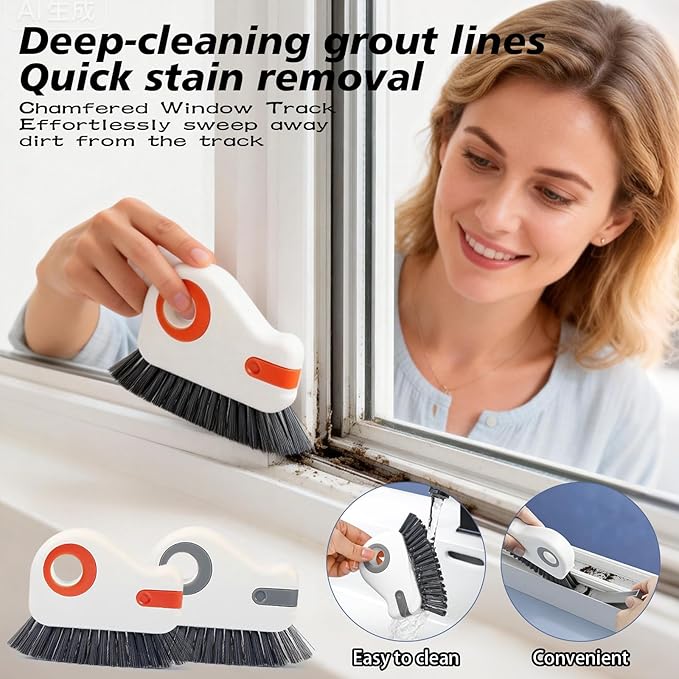 2 in 1 Groove Cleaning Brush, Easy to Store Window Track Cleaning Tools, Multifunction Window Track Cleaner, Track Cleaning Tools Suitable for Sliding Door Tracks, Shutter Door Window Track(Orange)