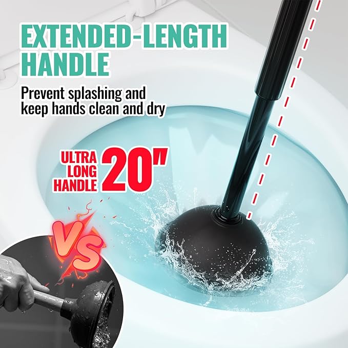 4PACK 3 in 1 Toilet Brush and Plunger Set with Crevice Cleaning Brush, Toilet Plunger and Brush Set with Extra Long Handle, Plungers for Bathroom Accessories, Abrasive Spiral Brushes, Black