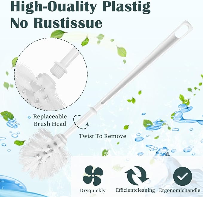 Afcabakila 12sets toilet brush and holder set white disposable Toilet Bowl Brush and Plastic Holder Bathroom Deep Cleaning Combo with Caddy Stand Professional Janitorial Scrub Brushs Cleaning Accessor