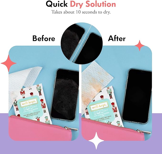 Well-Kept Tech & Lens Wipes - Eyeglass, Screen & Phone Cleaning, Multi-Surface, Lint-Free, Pre Moistened, Streak-Free & Non Scratching - Nutcracker, 6 Pack (90 Count)