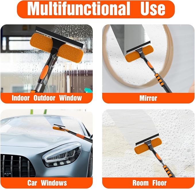 LAANPOLE 36FT Window Squeegee with Extension Pole, 2-in-1 Squeegee for Window Cleaning, Professional Cleaning Kit for Home with 30FT Telescoping Pole for Outdoor Indoor Use