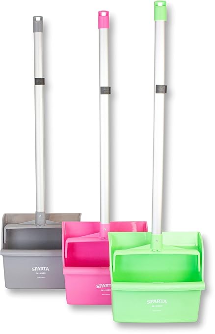 SPARTA Upright Dustpan with Aluminum Handle, Serrated Edge for Broom Combing, Secure Yoke Lock with Easy Storage Hanging Hole for Commercial Cleaning, Plastic, 30 Inches, Pink (Pack of 2)