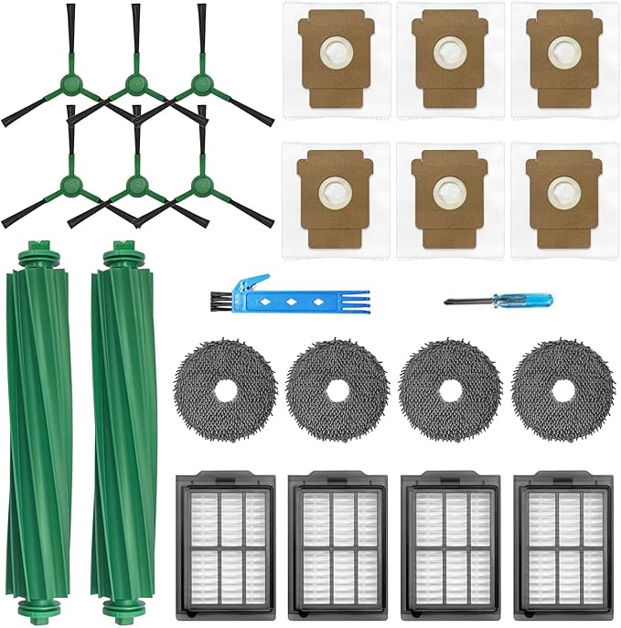 Theresa Hay Replacement Parts for iRobot Roomba Plus 405 Combo & 505 Combo Robot Vacuum Cleaner Accessories Kit 22 Packs 2 Main Brushes, 4 Filters, 6 Side Brushes, 4 Mop Cloths, 6 Bags
