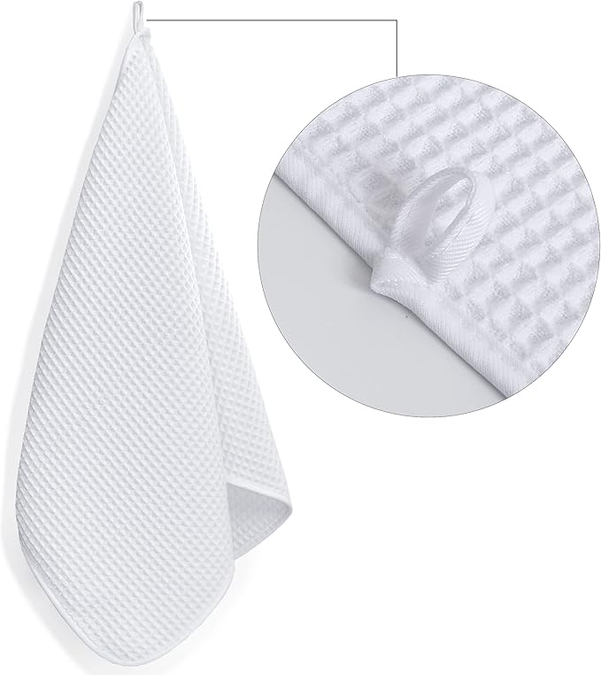 POLYTE Microfiber Lint Free Hand Towel, 16 x 30 in, 4 Pack (White, Waffle Weave)