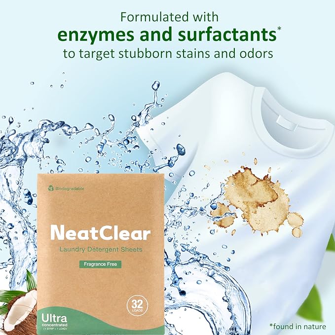 Laundry Detergent Sheets - Travel Size - Fragrance Free 32 Strips (32 Loads) - Concentrated Liquidless Laundry Soap - No Mess - Space-Saving - for Travel, Apartments, Dorms, Sink