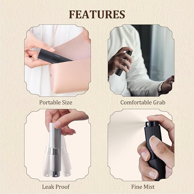 LISAPACK Perfume Travel Refillable Bottle - Atomizer Cologne Spray for Men Portable - Mini Sprayer Empty for Refill - Small Size 8ML Striped (Silver, Gold, Blue)