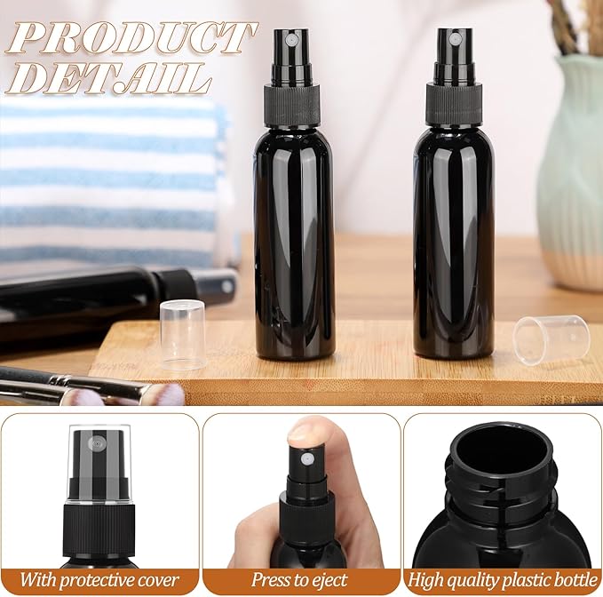 Tanlade 100 Pcs 2oz Small Spray Bottles Refillable Mini Spritzer Clear Empty Plastic Spritz Bottle Refillable Reusable Travel Size Mist Sprayer for Travel Cleaning Perfume Liquid(Black)