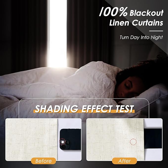 Nanspring Warm Beige Linen Blackout Curtains 120 Inches Long Back Tab Rod Pocket Heat Reducing Extra Long 10 Ft Total Blackout 2 Panels Set for Sliding Door Boho Farmhouse Curtains Drapes 52x120