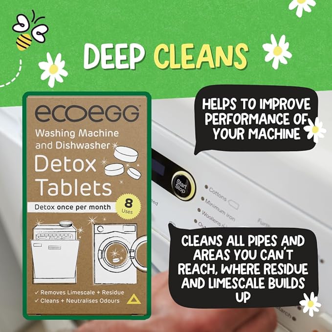 Ecoegg Detox Tablets for Washing Machine and Dishwasher, 8 Tablets, Removes Scale and Odours