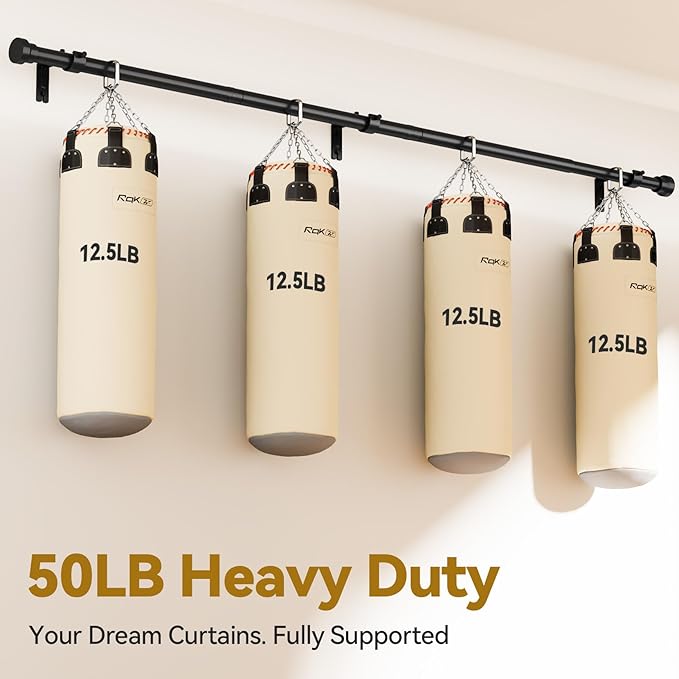 Curtain Rod 32-88 Inch, Heavy Duty 1 Inch Adjustable Curtain Rods for Windows, Black Long Window Treatment Rods, Modern Design, Easy Installation