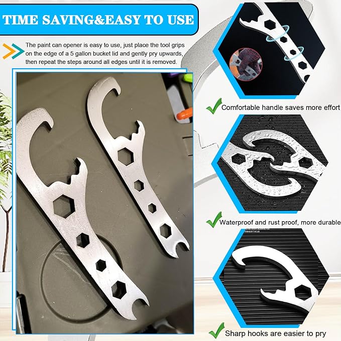 Paint Can Opener Tool Bucket Opener Tool 5 Gallon With Lid Openers Wrench Lid Remover Tools Bucket Pail Lids Manual Openers Tools for Home Industrial Portable Multifunctional Adjustable Wrench Spanner