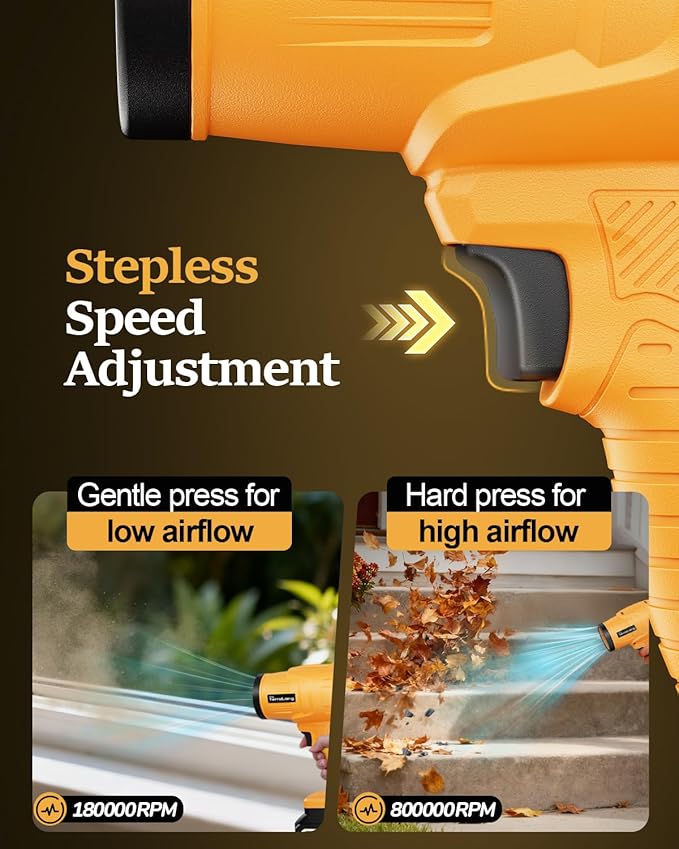 TerraLang Electric Leaf Blower Cordless,800000RPM Adjustable Gear Handheld Leaf Blower with 2 * 4.0Ah Batteries and Charger Included.Power blowers for Lawn Debris.