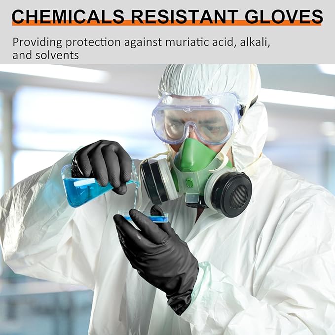 Beieverluck 10 Pairs X-Large Black Chemical Resistant Gloves, Heavy Duty Rubber Cleaning Gloves with Textured Grip and Extended Cuffs