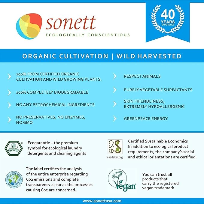 Sonett Organic Laundry Liquid Lavender (2.6 gal/10L) for all textiles Certified Organically Grown