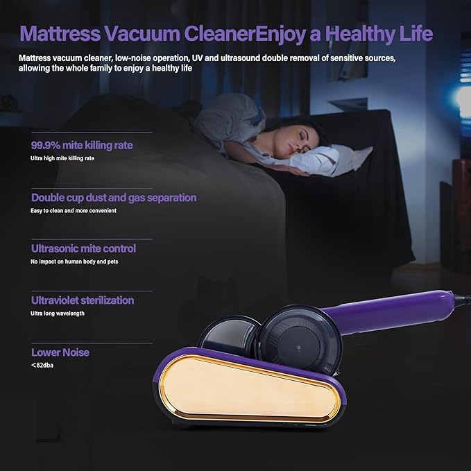 JJZNCLLEN Mattress Vacuum Cleaner uv sanitizing, 16kpa Mattress Vacuum Cleaner Powerful Suction, Handheld Couch Cleaner Machine Deep Cleaner for Bed Cleaning, Sheet, Fabric Sofa Vacuuming