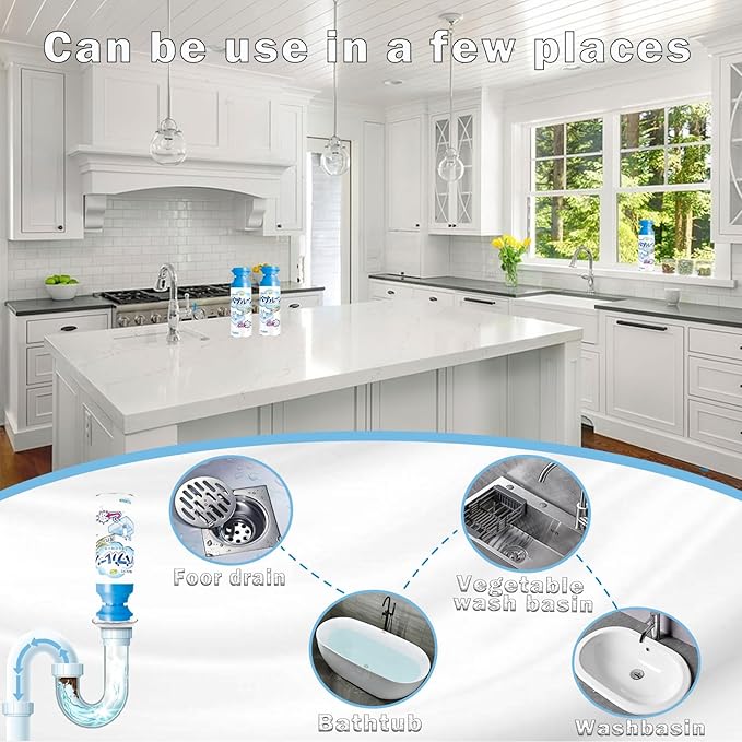 Drain Foam Cleaner,Liquid Hair Drain Clog Remover Foaming Cleaner for Kitchen, Sinks, Tubs (2PCS)